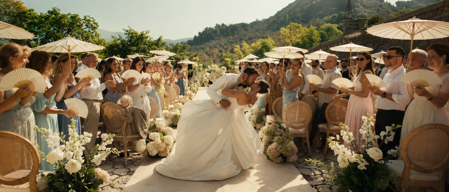 Romance, cerimônia e beijo